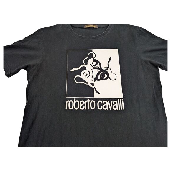 Roberto Cavalli Black White Snake Graphic T-Shirt Men's‎ Size XL Slim - Picture 3 of 8